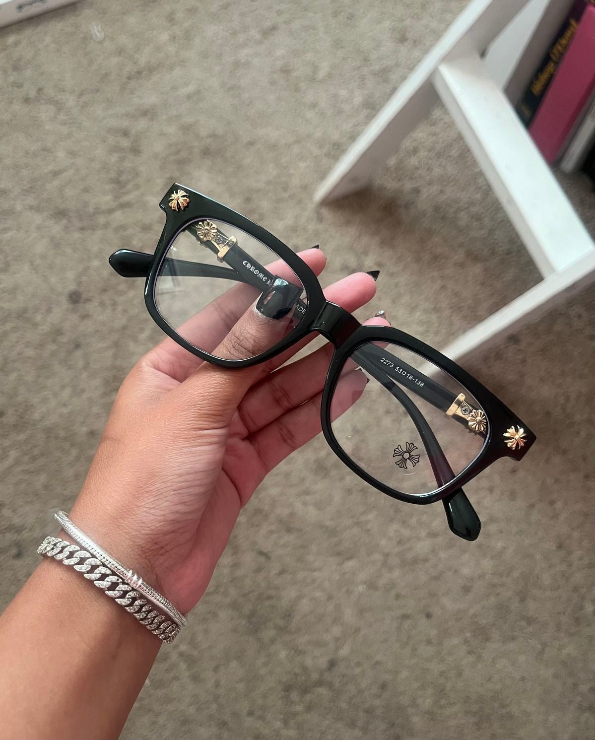 Chrome heart glasses - black & gold badges