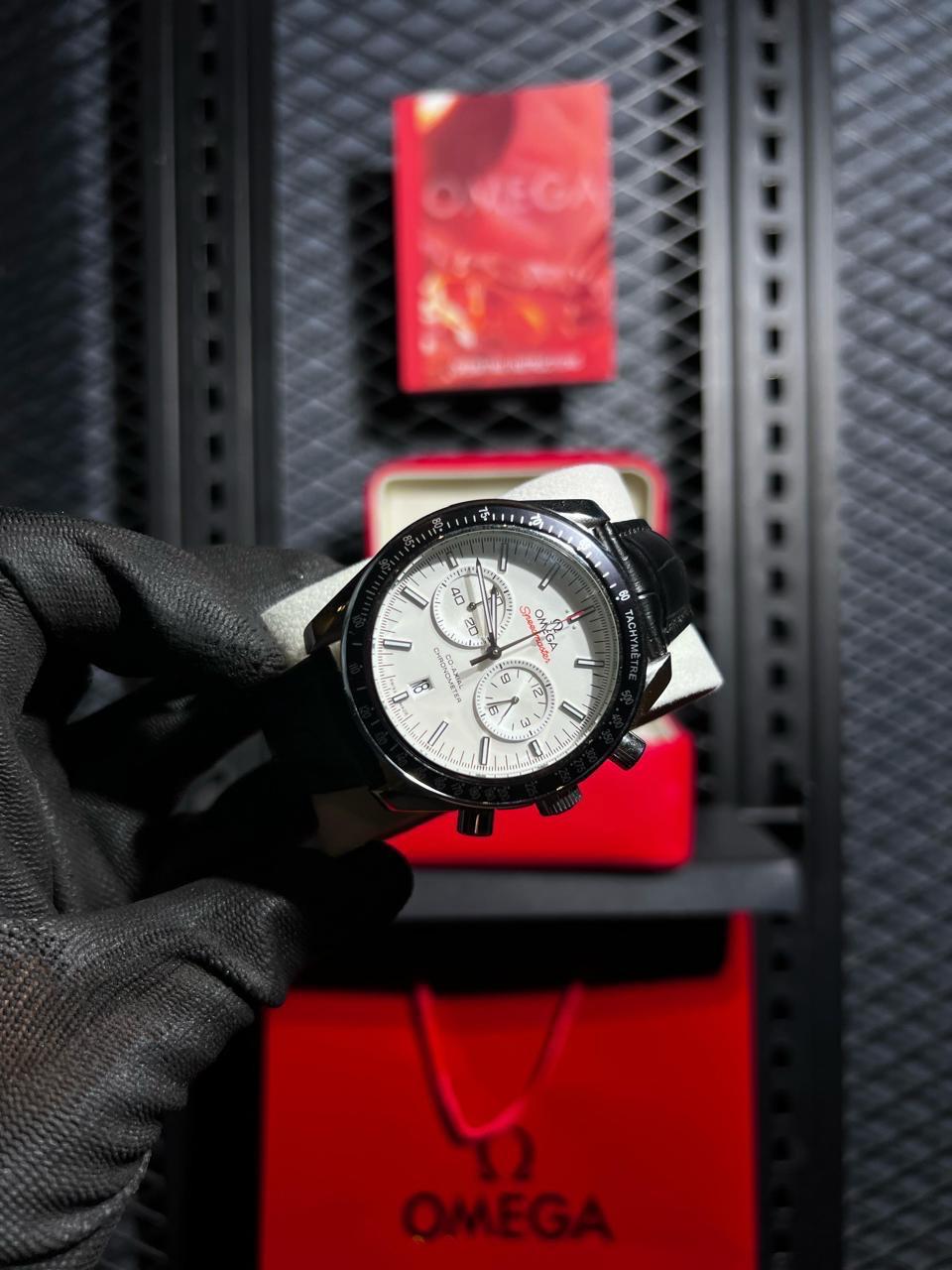 Omega Watch "Black leather Straps"